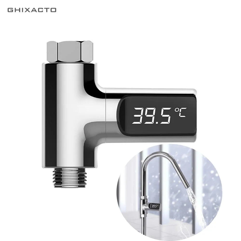 

GHIXACTOLED Display Home Water Shower Thermometer Flow Self-Generating Electricity Water Temperature Meter Monitor For Baby Care