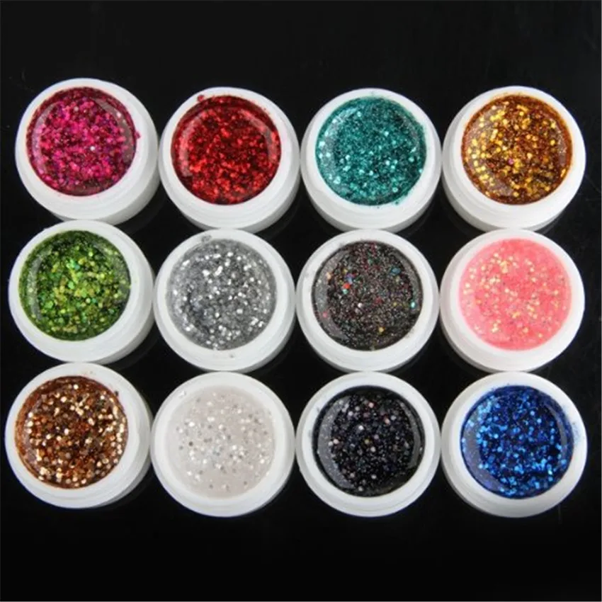 JAVC New 12 Mix Colors Glitter UV Builder Gel Acrylic Nail Art
