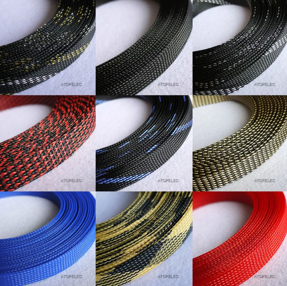 

14MM Wide TIGHT Braided PET Expandable Sleeving Cable Wire Sheath Selectable Color