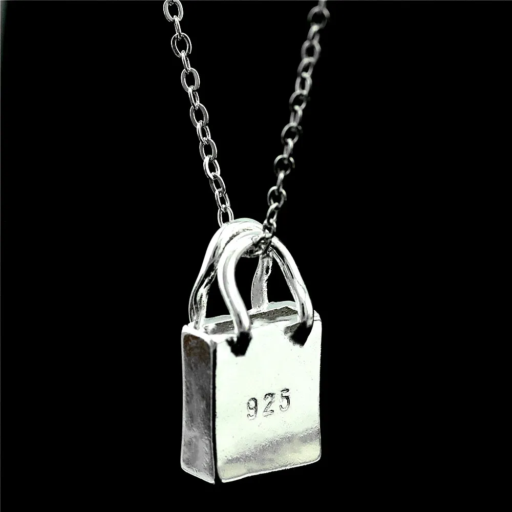 925 sterling silver necklace & pendant Solid square silver lock pendant