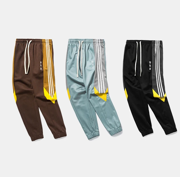 Track Pants Mens Fashion Urban Jumpsuit Joggers Trousers Male Hip Hop Stripe Sweatpants High Quality Color Block Patchwork