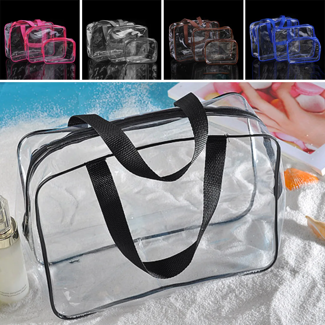 

Travel PVC Cosmetic Bags Women Transparent Clear Zipper Makeup Bags Organizer Bath Wash Make Up Tote Handbags Case