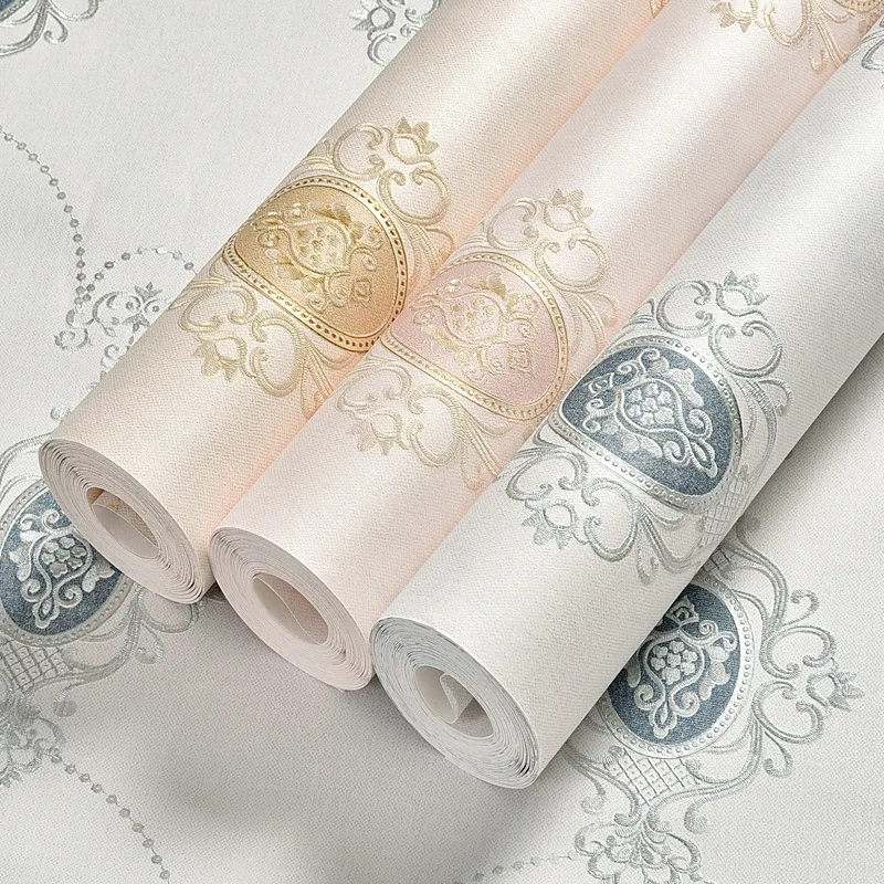 

KALAMENG Simple European imitation embroidery non-woven self-adhesive with rubber wallpaper