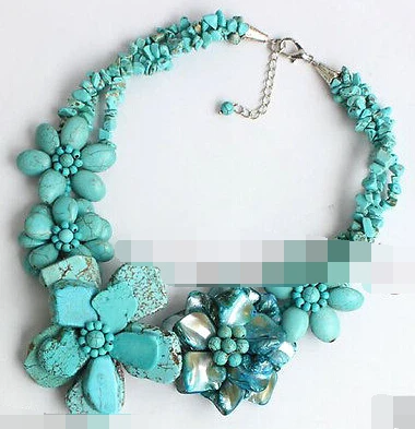 

0964 necklace handmade Turquoise shell flower necklace