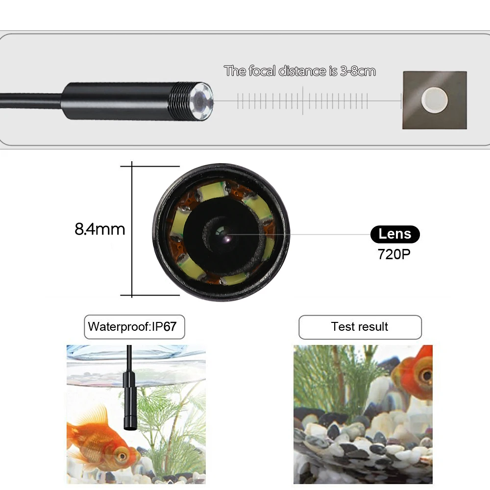 Водонепроницаемый Wi-Fi эндоскопа увеличительное стекло змея Камера бороскоп Видео Инспекции USB 6 шт. 2.0MP 8,4 мм 5 м Лупа