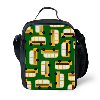 

THIKIN Cartoon School Bus Portable Thermal Lunch Bags for Women Kids Men Reusable Box Sack Durable for School Student Lunchbox