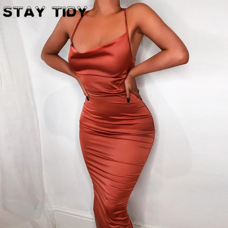 satin bodycon maxi dress