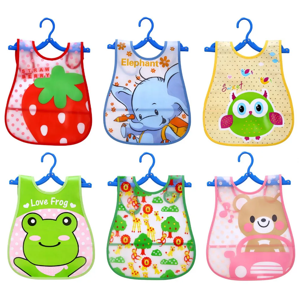 

6pcs Cute Cartoon Baby Bibs Burp Cloths Waterproof EVA Baby Feeding Apron Smock 1-4 Years Old Kids Infant Clothing Accessories