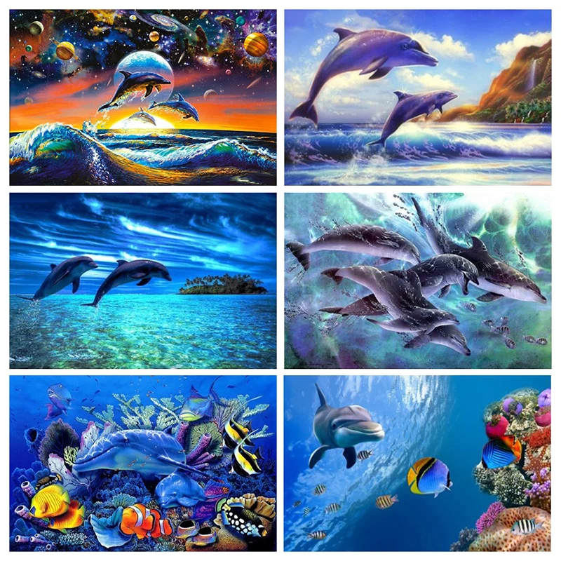 5D DIY Diamond Painting Dolphin Crystal Diamond Painting Cross Stitch The Underwater World Needlework Home Decorative
