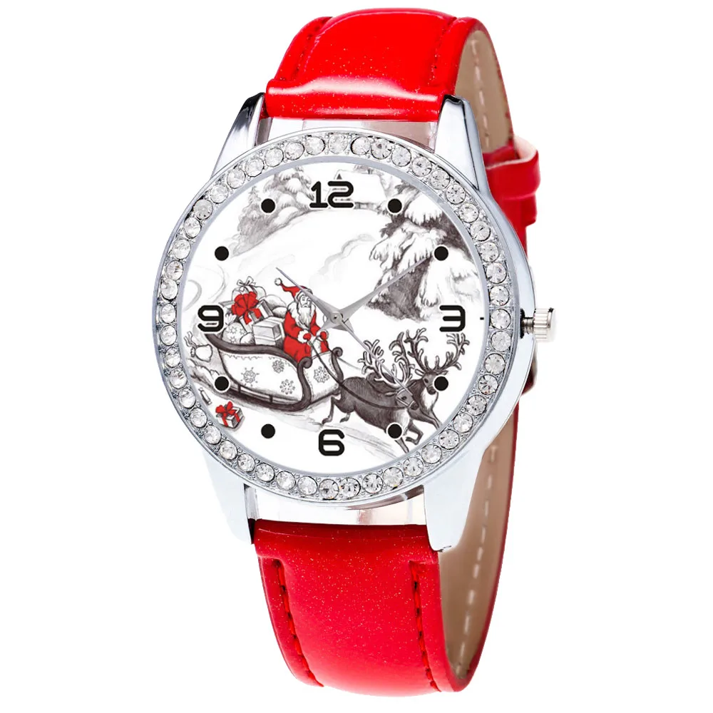 Christmas Sled Diamond Leather Band Analog Quartz Vogue Wrist Women Watch Christmas Sled Diamond Leather Band Analog Quartz Vogue Wrist Women Watch