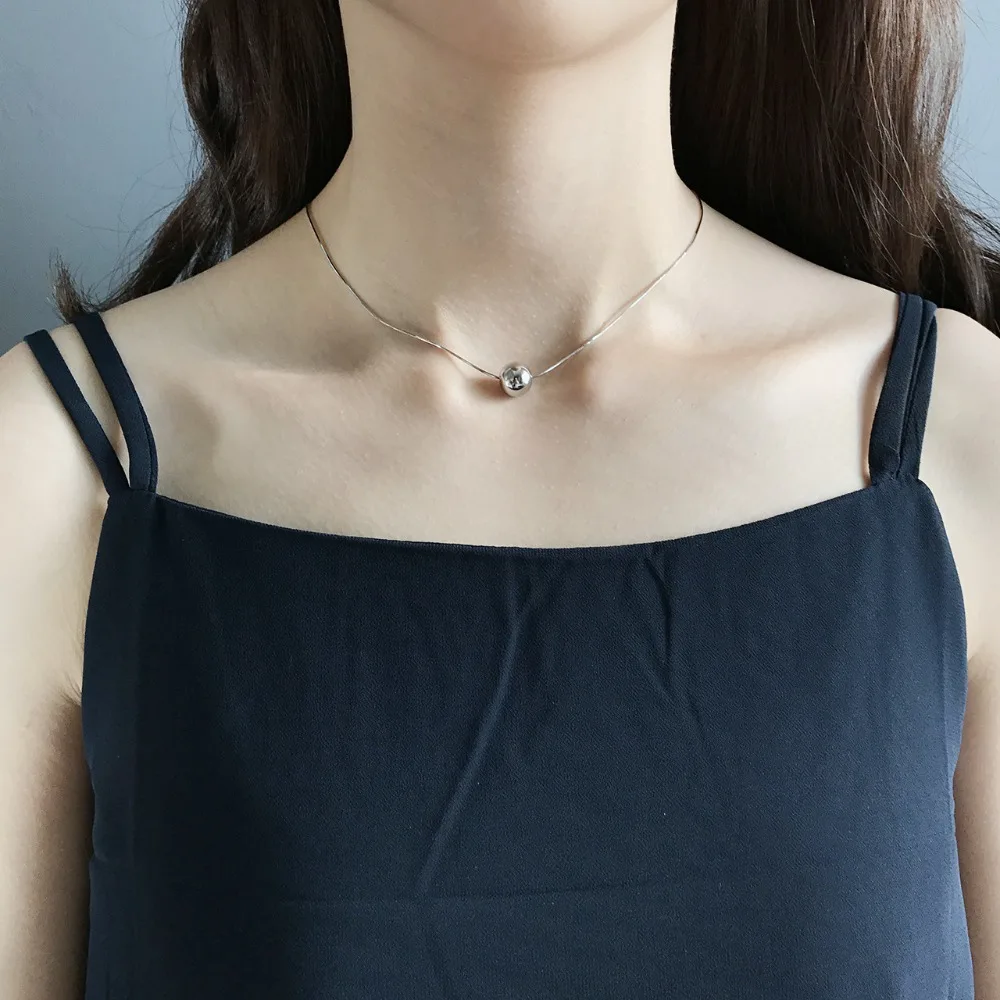 

Amaiyllis Simple 100% 925 Sterling Silver 10mm Round Bead Pendant Necklaces For Women Silver Chain Necklace pendants jewelry