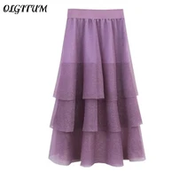 Женская Пышная юбка Феи, летняя Новинка, модный стиль, длинная яркая шелковая юбка, 4 цвета, эластичная лента