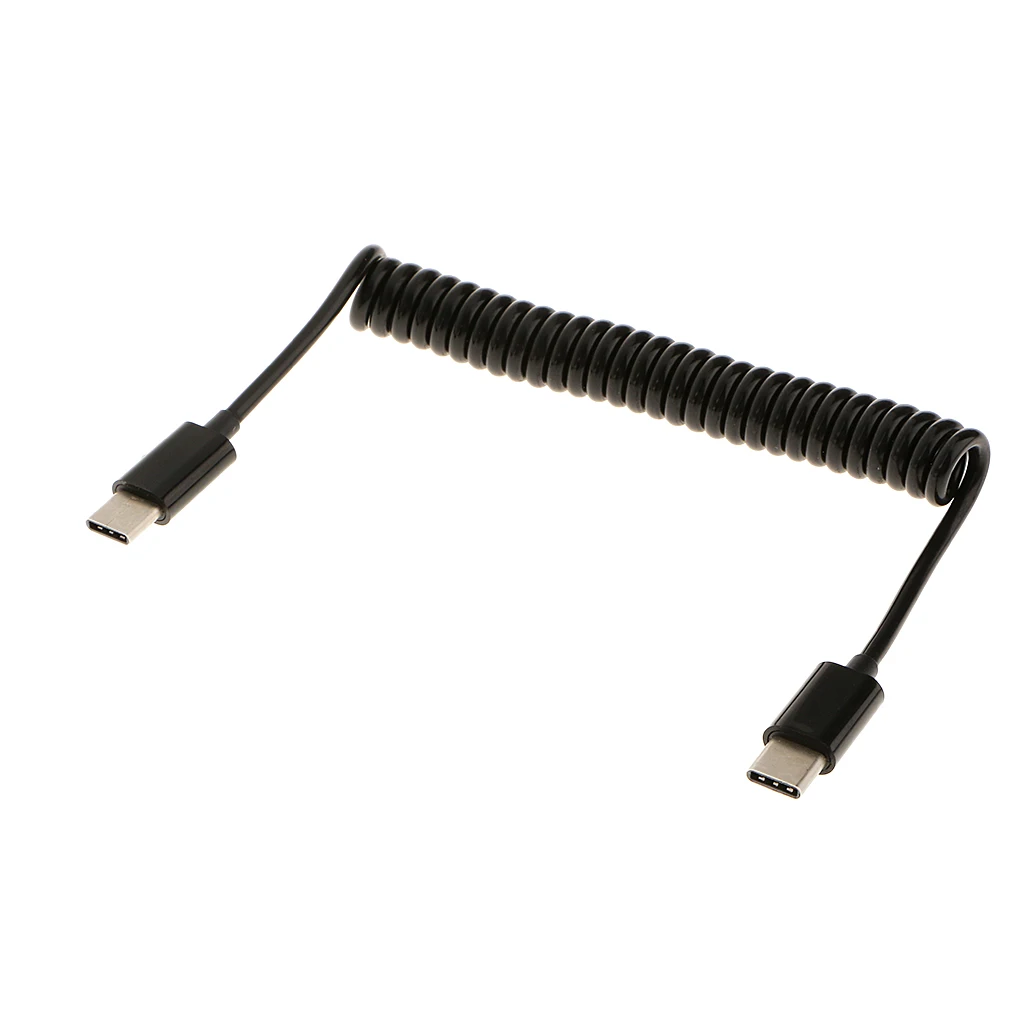 MagiDeal USB 3.1 Type-C Male to USB 3.1 C Male Plug Sync Data Cord Spiral Cable Black