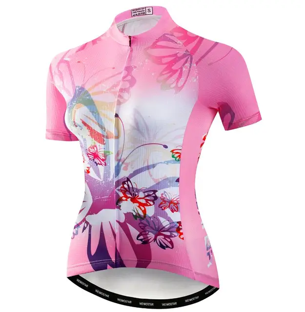 Pink Green Cycling Jersey Women Bike Top Shirt Summer Short Sleeve MTB