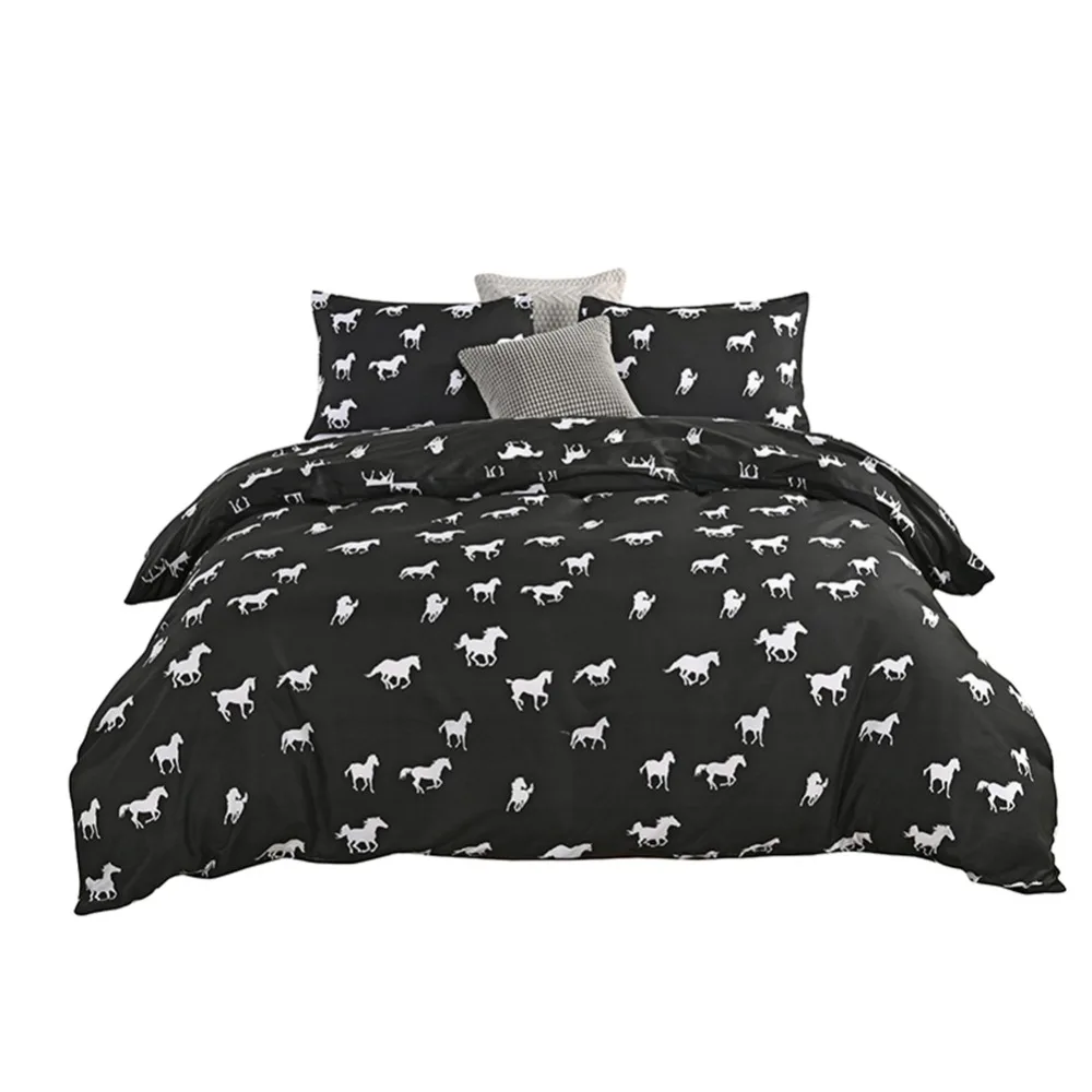 

3Pcs Bedding Set Twin/Queen/King Size Horse Graphics Patterns Duvet Cover Pillowcase Unfading Stain Resistant Machine Washable