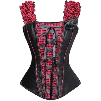 

Black And Red Plaid Front Lace Up Zipper Corsets And Bustiers Shoulder Strap Corset Gothic Clothing Corpetes E Espartilhos Sexy