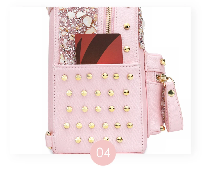 Женский мини-рюкзак со стразами, роскошная дизайнерская кожа, рюкзак для девочек, маленькая сумка на плечо, дорожная сумка, черный, розовый, mochila