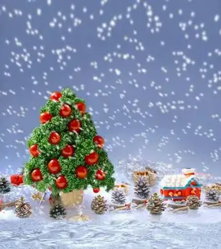 

Snow Merry Christmas Tree Cottage backdrop Vinyl cloth High quality Computer printed party Backgrounds for sale