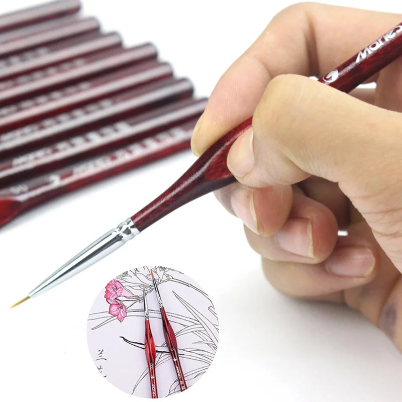 Goedkoop 1 stuk Kwast Miniatuur Detail Fineliner Nail Art Tekening Borstels Wolf Half Penselen Voor Acryl Schilderen Leveringen