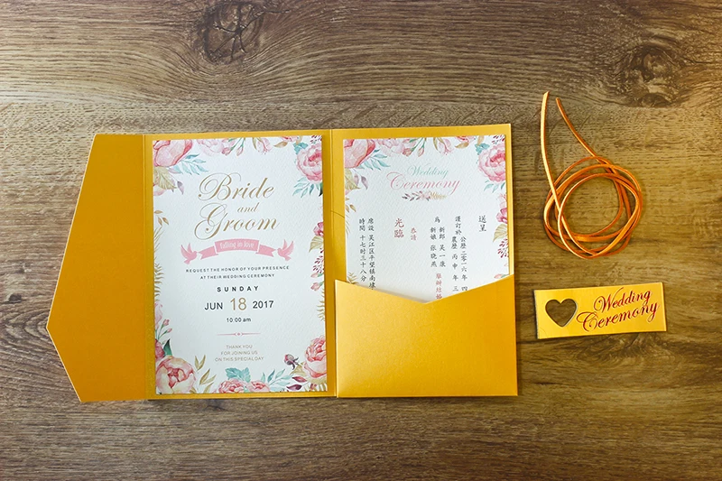  Golden Wedding Invitations Envelope with Custom Wording Invite Cards Golden Pocket Invitation Cards - 32847544841