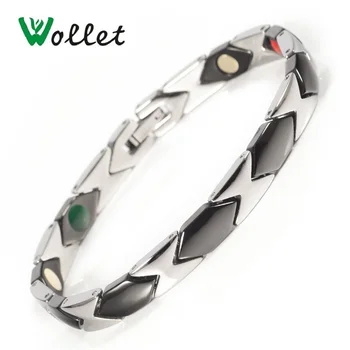 

Wollet Jewelry Stainless Steel Black Ceramic Magnetic Bracelet Bangle For Women 5 in 1 Health Care Healing Energy Magnet