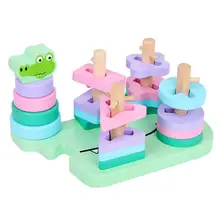 Kids Wooden Geometric Sleeve Column Cognitive Board Children Sorting Nesting Stacking Building Block Set Baby learn to count Toy