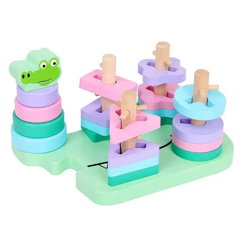 

Kids Wooden Geometric Sleeve Column Cognitive Board Children Sorting Nesting Stacking Building Block Set Baby learn to count Toy