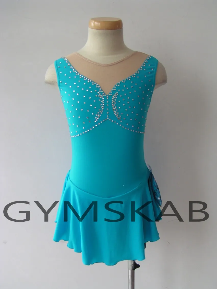 Изящное платье для фигурного катания женское платье для катания на коньках костюм для гимнастики без рукавов 6227 - Цвет: Небесно-голубой