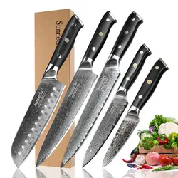 SUNNECKO 5 шт. Кухня Набор ножей Дамаск Сталь Santoku подсобное сравнивая Ножи японской Cutter Инструмент G10 ручка нарезки шеф-повар Ножи