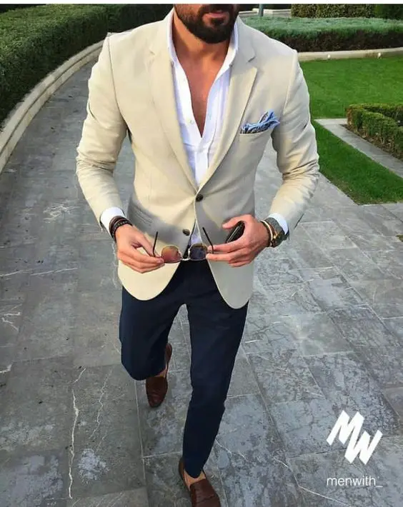 Свадебный костюм мужской Slim Fit Повседневное Для мужчин костюмы бежевый блейзер