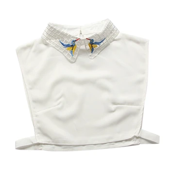 

Ladies Women Embroidery detachable lapel collar shirt fake clothing accessories fashion solid color false shirt tie