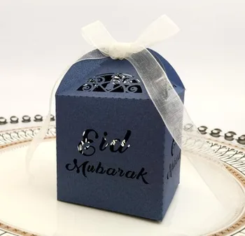 

100pcs/set 5cm*5cm*8cm Muslim Ramadan Festival Openwork candy box Gold and silver EID chocolate box Middle East Eid Mubary Pearl