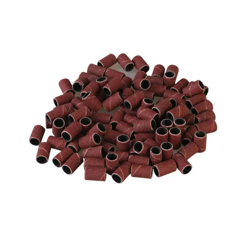 

100pcs Mounted Cylindrical Grinding Heads Abrasive Sleeves Sanding Bands For Nail Drill Manicure Tools