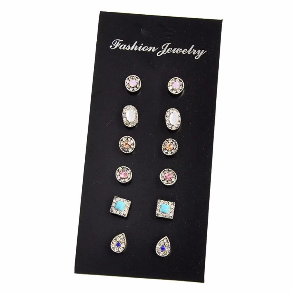 Fashion Accessories Stud Stud Earring Set 6 Pairs Square Round Ball Rhinestone Imitation Resin