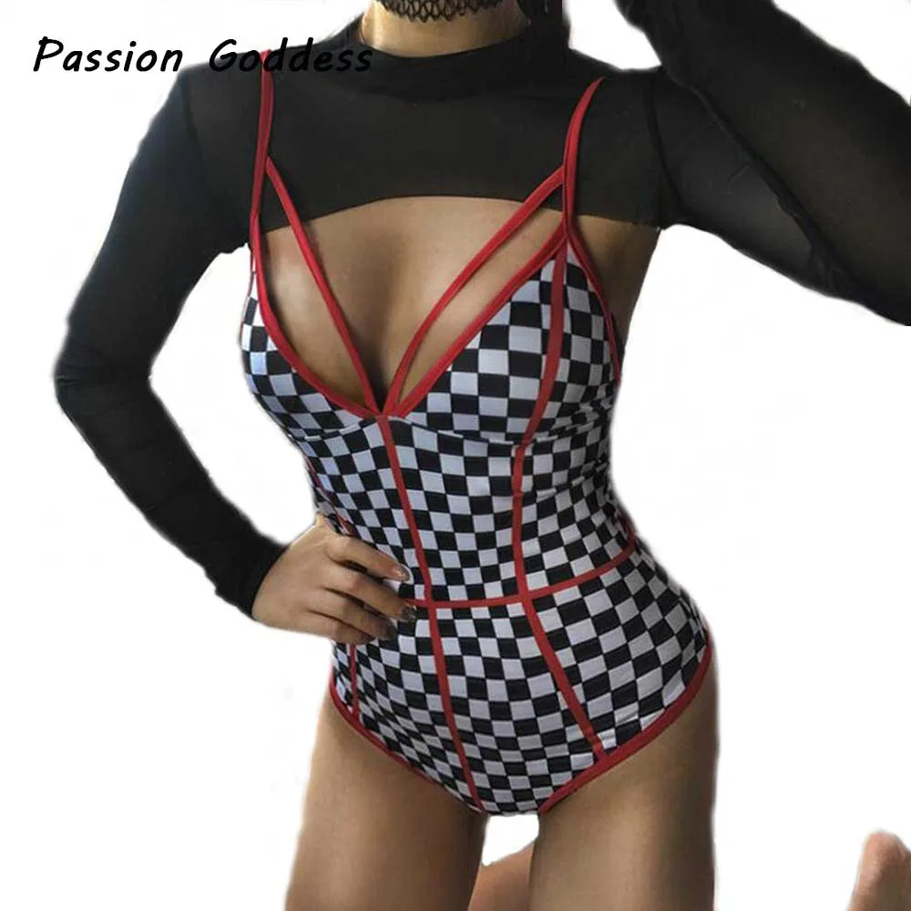 

Sexy Women Plaid Bodysuits Rompers Checkboard Dance Bodysuit Harajuku Bandage Jumpsuit Strapless Rompers Combinaison Feminino