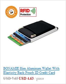 BONAMIE Man Small Credit Card Holder Wallet With Gift Box Carbon Fiber Genuine Leather Bank Card Case With Elastic Clip For Male