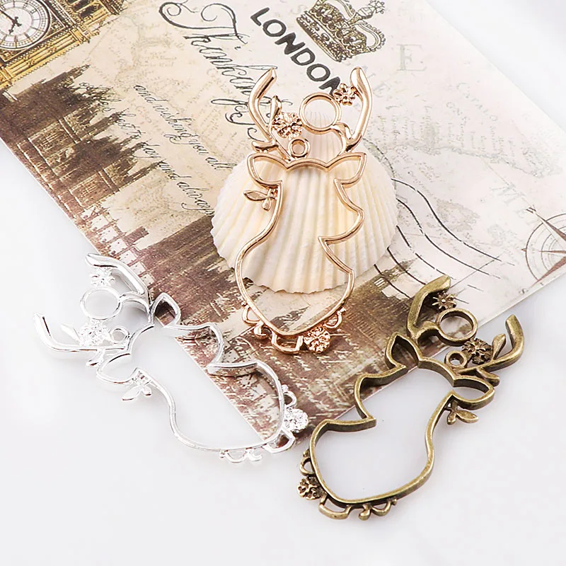 

Vintage Elk Deer Antique Metal Hollow Frame Glue Blank Connector Charms Pendant DIY Jewelry Findings Accessories