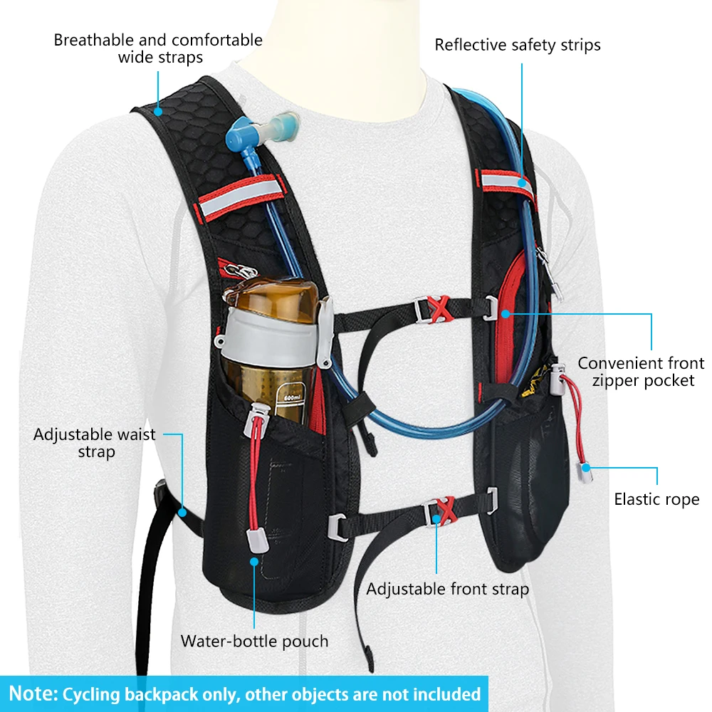 Открытый рюкзак для велоспорта, 5л, сумка для бега, женский, мужской жилет для бега, гидратационный рюкзак, спортивный, походный, для верховой езды, рюкзак, сумка для воды, бутылка