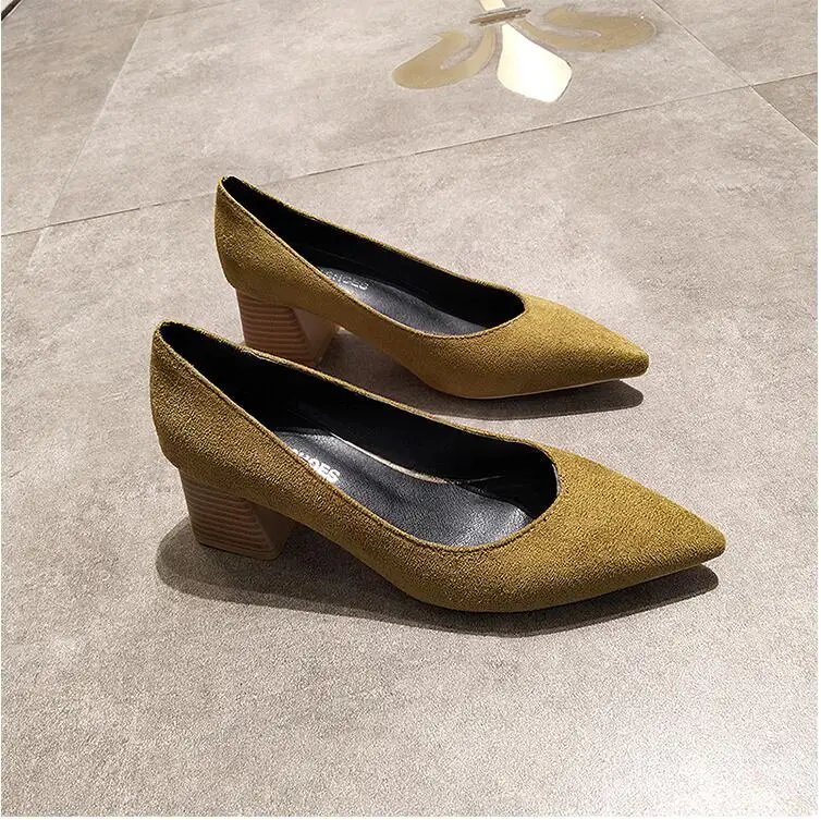 

EOEODOIT Women Pointed Toe Slip On Pumps Med Square Heel Spring Summer Sexy V Mouth Casual Office Lady OL Shoes 5 CM