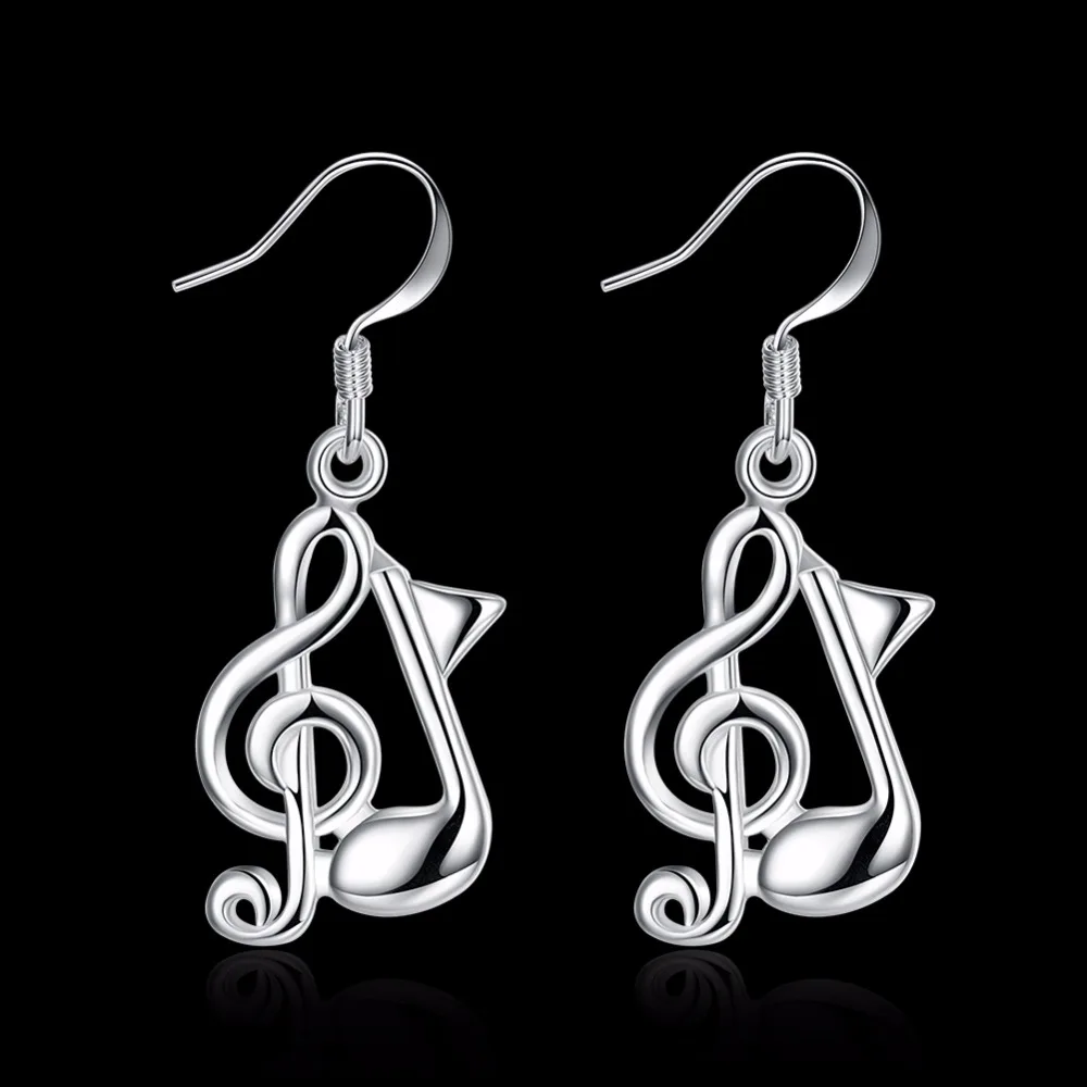 Music Note Earrings For Women 925 real Silver plated Dangle Drop Earrings Wholesale New Fashion