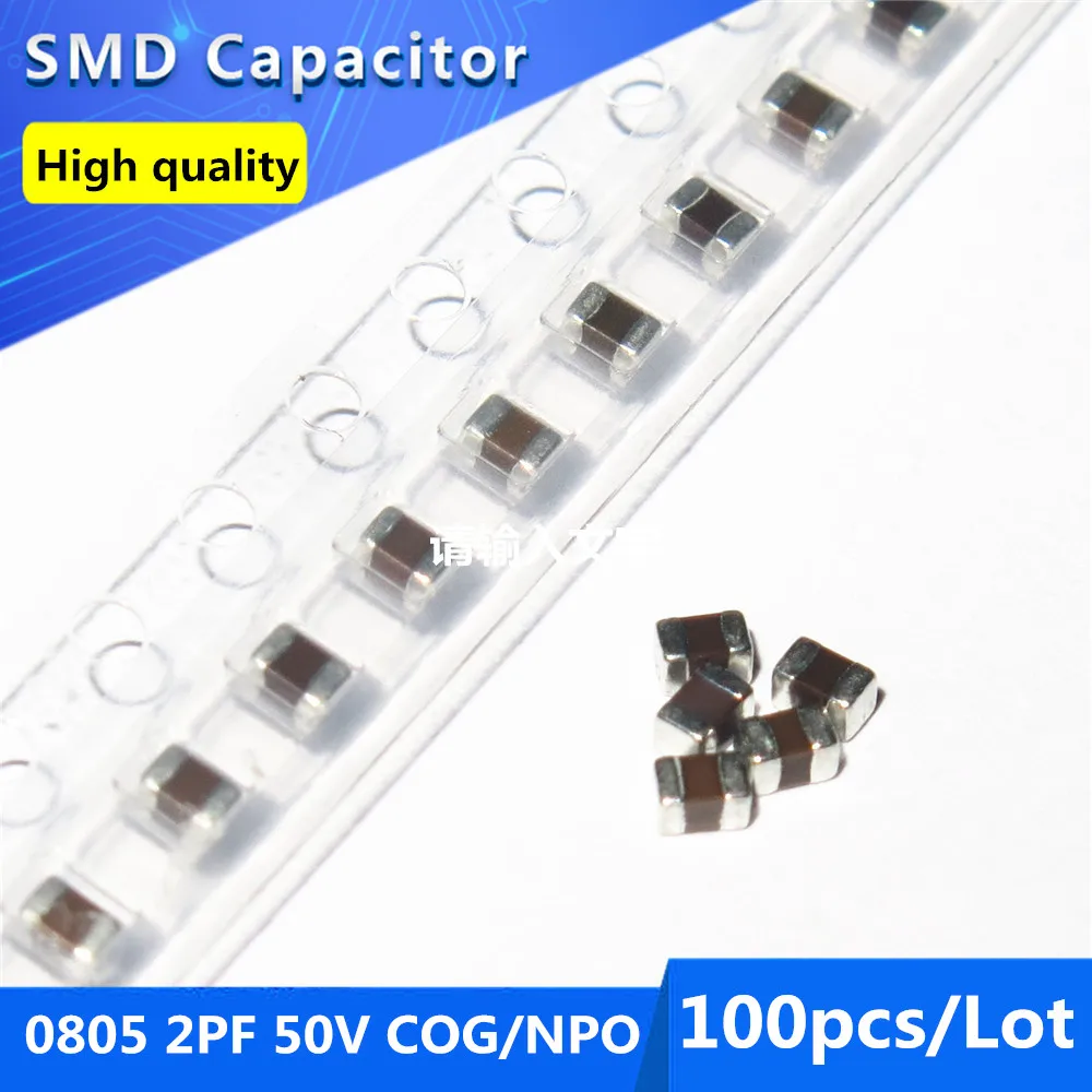 

100pcs SMD Thick Film Chip Multilayer Ceramic Capacitor 0805 2PF 50V COG/NPO 0.25%