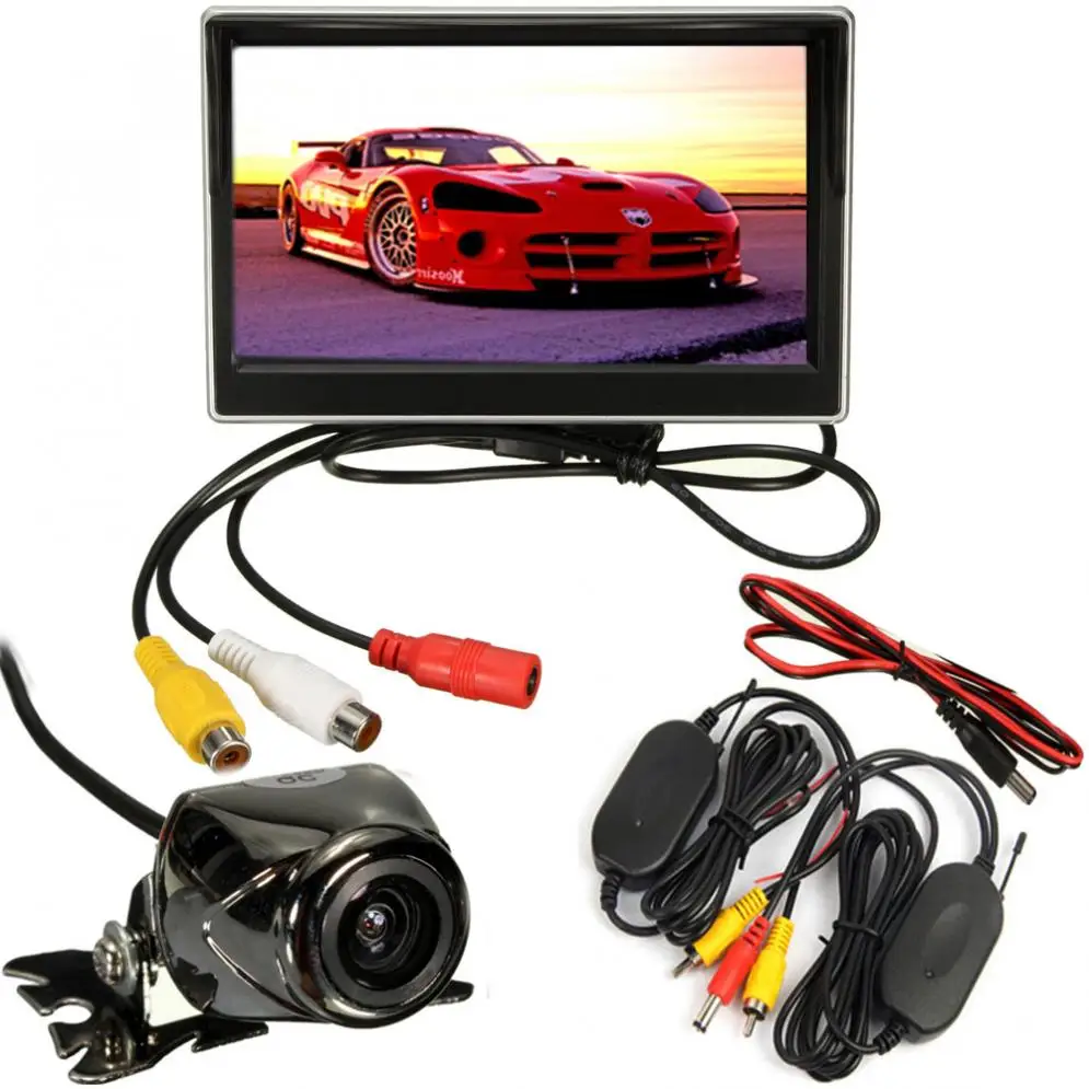 

HOT 5Inch Car LCD Monitor + IR Wireless Rearview Camera Reversing Waterproof Cam Kit + Wireless Transmitter
