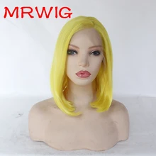 MRWIG короткий боб прямой синтетический передний кружевной парик правая часть 12 дюймов живое изображение 150% плотность для женщин