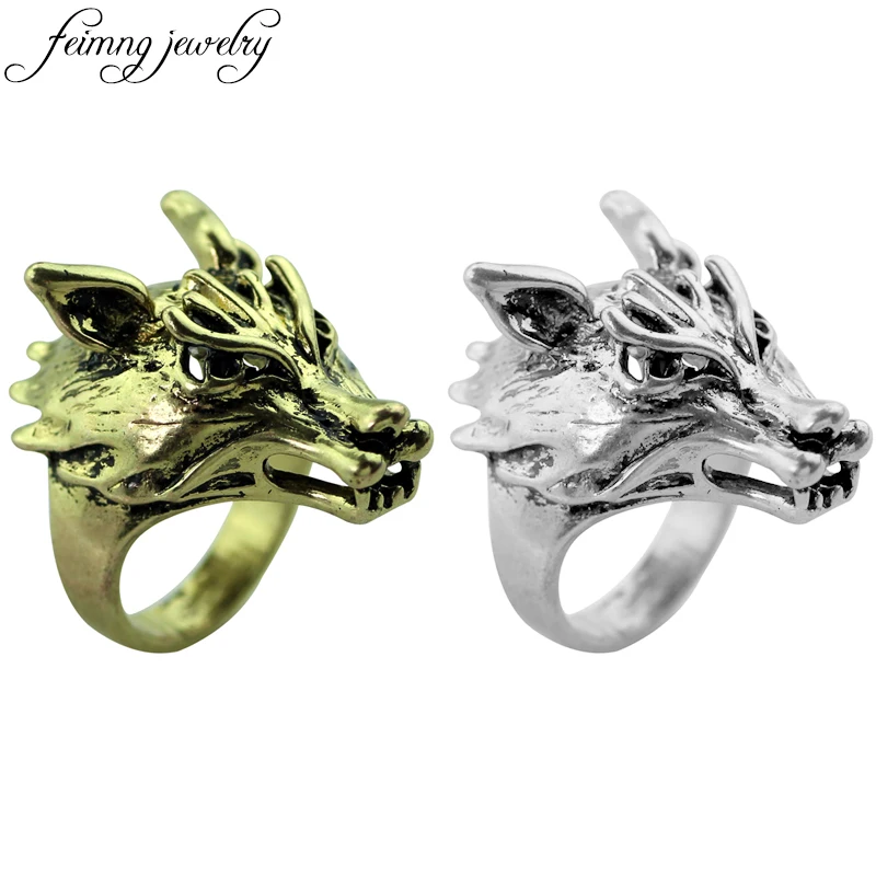 

feimeng jewelry Domineering Wolf Head Ring The Exaggerated Personality Anime Rings For Men Fashion Punk Accessories