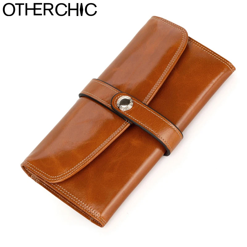 

OTHERCHIC Women Long Real Leather Wallets Fashion Vintage Solid Wallet Women Purse Elegant Wallet Female Clutch Purses 7N02-45