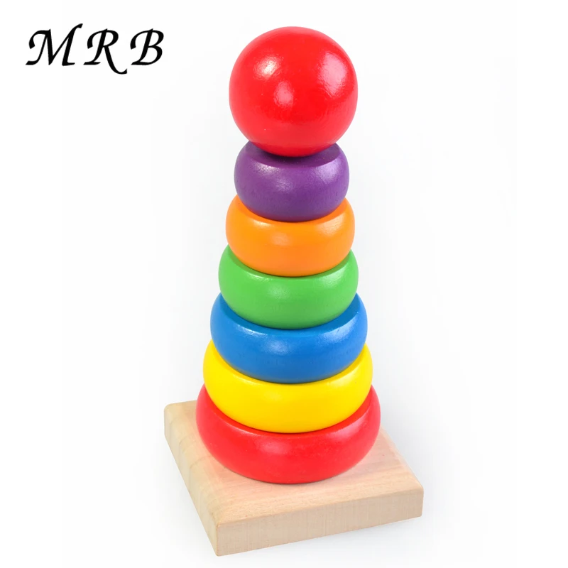 

Baby Wooden toys Kid Toys Wooden Stacking Stack Up Rainbow Tower Ring Educational Toy Montessori Size 15.5*7.5*7.5cm