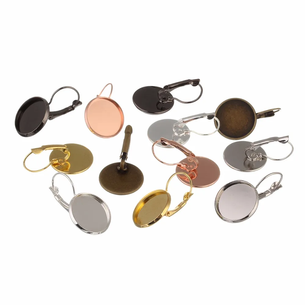 

10pcs/lot 6 Colors 10/12/14/16/18/20mm Blank Cabochon Cameo Base French Lever Earring Backs For DIY Jewelry Making Findings