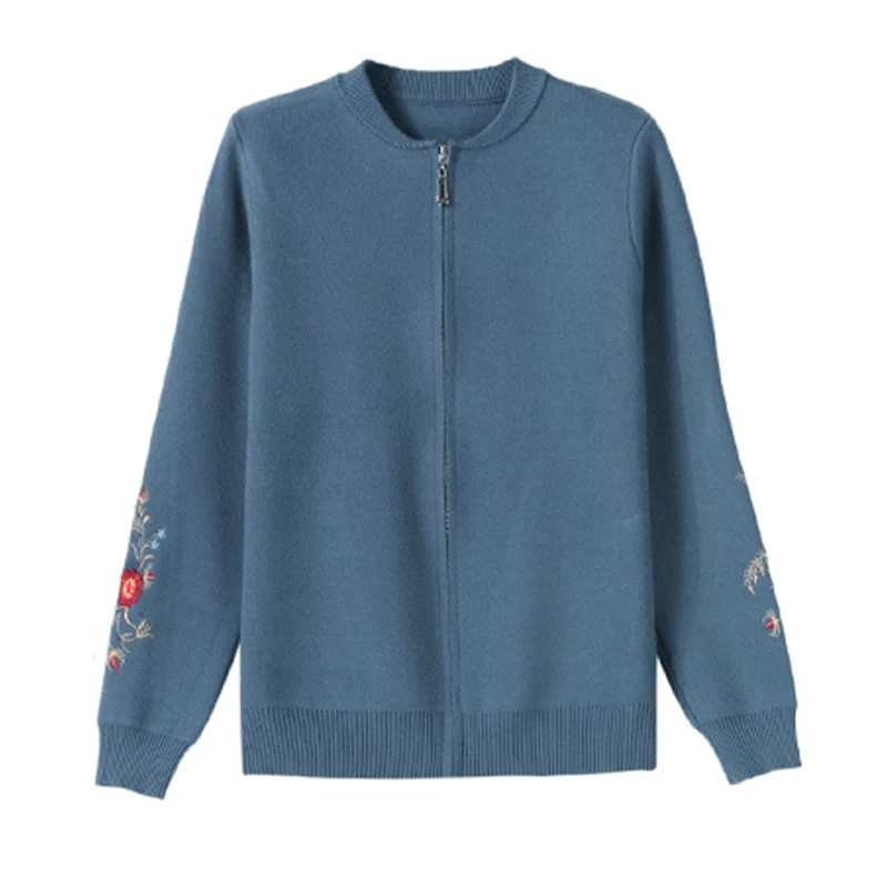 

2019 Spring and autumn new Casual Thick Coats fashion Embroidery O-Neck Short Tops Solid color Long sleeve zipper Jackets women