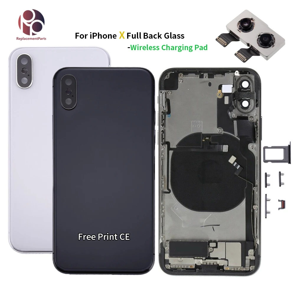 

Support Wireless Charging Back Glass Housing for iphone X with Frame Chassis Full Assembly Battery Cover+Back Rear Camera OEM