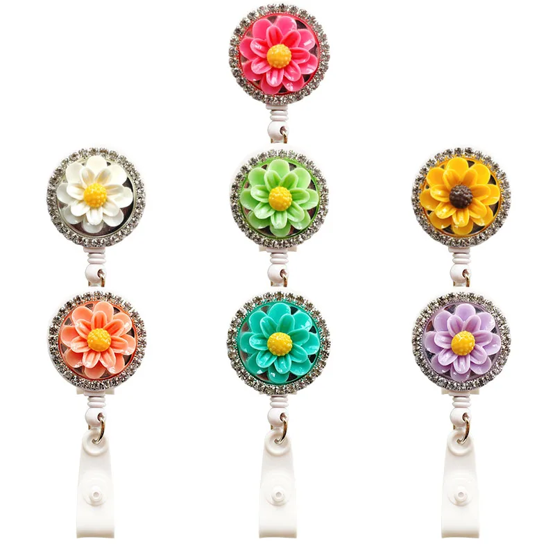 

Resin Flower with Diamond Nursing Retractable Badge Holder Nurse Badge Holder Office Badge Reel Retractable for Work Badge Clip